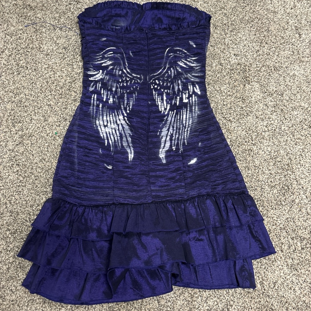 Strapless Purple Dress with Angel Wing Design